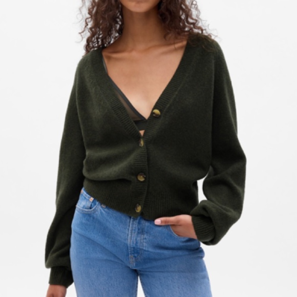 Gap Cashsoft Balloon Sleeve Cardigan - Mistletoe Green